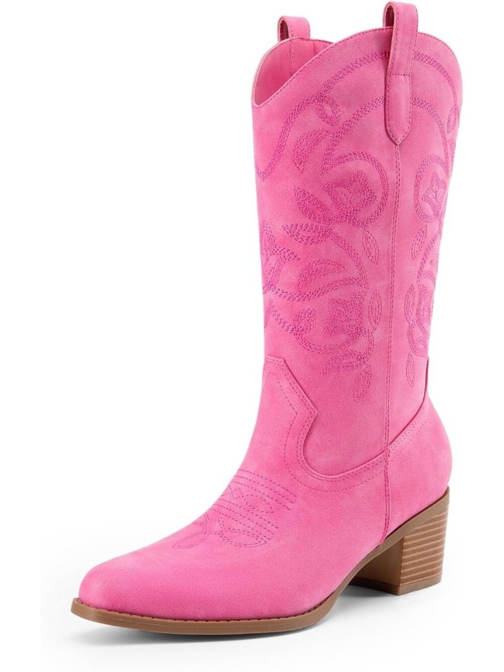 Women’s Pink Cowboy Mid Calf Boots Western Cowgirl Pull On Riding Boots